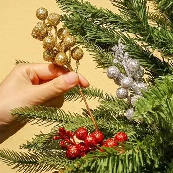 Рождественские искусственные ягоды ветка блестки красные цветы падуба букет искусственные растения новогодняя вечеринка фестиваль украшение дома 1PCS красный