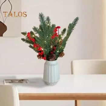 Рождественские искусственные сосновые ветки с красными ягодными стеблями, искусственная зелень, сосновые ветки с искусственными сосновыми шишками для рождественского венка, своими руками, праздничный декор Without Light