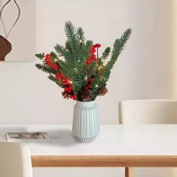 Рождественские искусственные сосновые ветки с красными ягодными стеблями, искусственная зелень, сосновые ветки Without Light