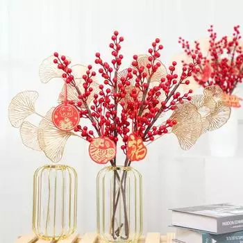 Рождественские искусственные стебли красных ягод, реалистичные яркие цвета, не требуют полива, ветки искусственных ягод, домашний декор, рождественские поделки своими руками L 15pcs