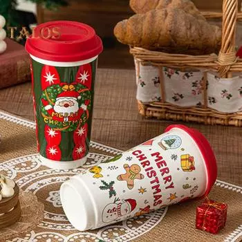 Рождественские кофейные чашки, керамическая кружка с крышкой, 580 мл, чашка для воды, праздничная чайная кружка, рождественская тематическая посуда для напитков для любителей кофе Santa Claus