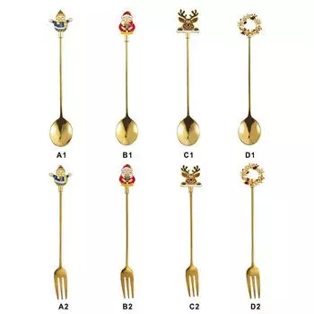 Рождественские кофейные ложки Вилки Ложки из нержавеющей стали Столовые приборы Кофе Чай Десертные вилки Кухонные принадлежности Рождественские подарки