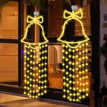 Рождественские колокольчики, подвесные колокольчики с дистанционным управлением, рождественские оконные светильники с крючком для украшения домашней вечеринки теплый белый