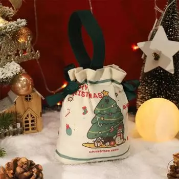 Рождественские конфетные мешочки Подарочные конфетные мешочки на шнурке Рождественские украшения стола Подарочный мешок Санты Упаковка для печенья Сумочка Новый год 2025 16x15cm