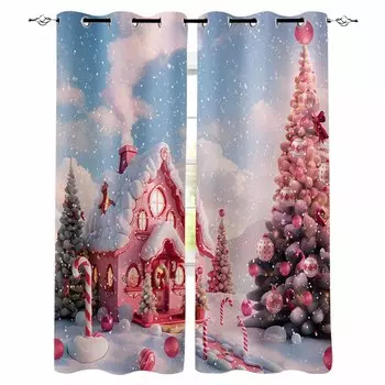 Рождественские конфеты домик снег вид сельская местность затемняющие шторы для гостиной спальни оконные шторы шторы W135 x H60cm