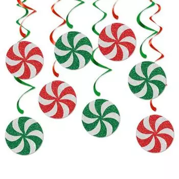 Рождественские конфеты Подвесные спирали Блестящие Зеленые Красные Белые Конфеты Гирлянда Баннеры Рождество
