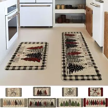 Рождественские коврики для кухни, гостиной, кухни, прихожей, балкона, длинный ковер, спальня, нескользящий и пригодный для машинной стирки коврик для двери, рождественский декор 2PCS