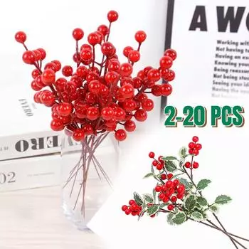 Рождественские красные ягоды ветка искусственный венок из тычинок ягод падуба своими руками пенопластовые искусственные цветочные украшения для рождественской елки вечеринка домашний декор B-2pcs