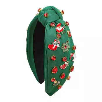 Рождественские красные зеленые повязки на голову с жемчужинами из снежного дерева и большим узлом, повязка на голову для взрослых, украшения для волос, аксессуары для женщин и девочек