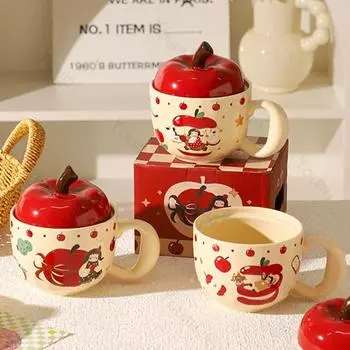 Рождественские креативные яблочные кружки для домашнего завтрака, овсяное молоко, керамическая чашка для офиса, послеобеденный чай, изысканные кофейные чашки 400ml