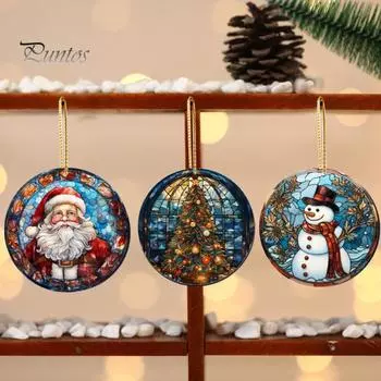 Рождественские круглые подвесные украшения Санта-Снеговик Лось Чулок Акриловый многоразовый праздничный декор Рождественская елка Орнамент Подвеска Вечеринка Фестиваль Подарок