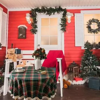 Рождественские круглые скатерти в стиле ретро из клетчатой ткани, пыленепроницаемые, моющиеся, для рождественской вечеринки, украшения для дома и улицы Diameter 90cm коричневый