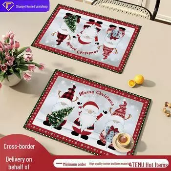 Рождественские льняные салфетки на стол 2024 года — праздничное украшение, изолированные, с печатным дизайном Christmas table mat-10. 30*40CM