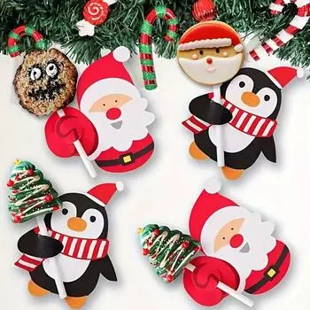 Рождественские леденцы бумажные открытки мультфильм Санта-Клаус пингвин дети конфеты подарки упаковка новогодняя вечеринка украшение 2025