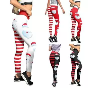 Рождественские леггинсы 2024 года с принтом, женские брюки, трансграничные, новые европейские и американские, женские спортивные брюки с высокой талией и девятью точками S красный