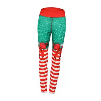 Рождественские леггинсы для женщин, мягкие брюки для йоги с высокой талией для похудения, тренировки для бега S