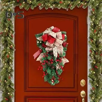 Рождественские лестничные гирлянды, венок для входной двери, искусственная зимняя гирлянда с ягодами из лент для украшения стены, окна, офиса, рождественский декор красный
