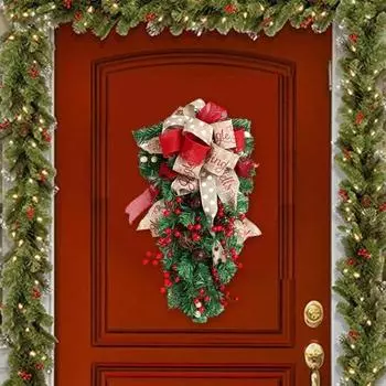 Рождественские лестничные гирлянды, венок для входной двери, искусственная зимняя гирлянда с ягодами из лент для украшения стены, окна, офиса, рождественский декор красный
