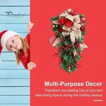 Рождественские лестничные гирлянды, венок для входной двери, искусственная зимняя гирлянда с ягодами из лент для украшения стены, окна, офиса, рождественский декор красный