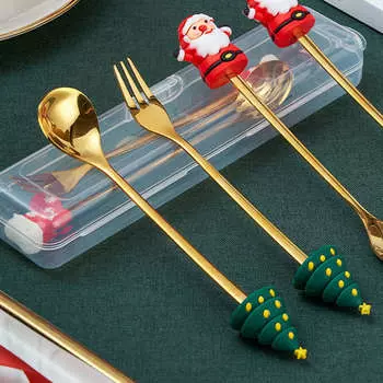 Рождественские ложки вилки симпатичные стильные рождественские столовые приборы из нержавеющей стали для кофе чая десерта 4 шт.