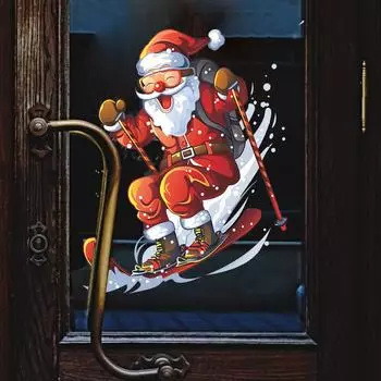Рождественские лыжи Санта-Клаус Стеклянные окна Двери Украшения дома Наклейки на окна Самоклеящиеся 30*38cm/fun-f256 UV