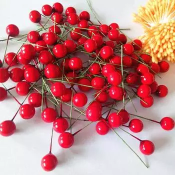 Рождественские маленькие ягоды вишни DIY маленькие ягоды 100 шт. свадебные принадлежности украшения мини тычинки цветы аксессуары красный