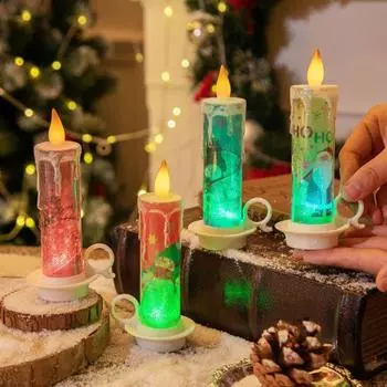Рождественские маленькие свечи, светодиодные электронные свечи с милыми рождественскими узорами, настольные украшения B