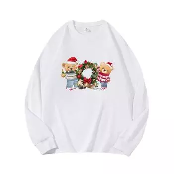 Рождественские медведи. Осенняя одежда. Длинные рукава. Чистый хлопок. Новые мужские и женские топы, весенний внутренний слой, базовая рубашка, футболка с круглым вырезом и длинными рукавами. M коричневый