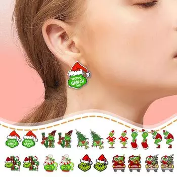 Рождественские милые серьги с рисунком Грин-ч, подарок для женщин и девочек, день рождения/День Святого Валентина/юбилей One Size