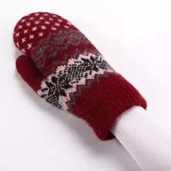 Рождественские милые жаккардовые двухслойные бархатные утепленные шерстяные вязаные перчатки для мужчин и женщин, зимние уличные велосипедные теплые варежки One Size