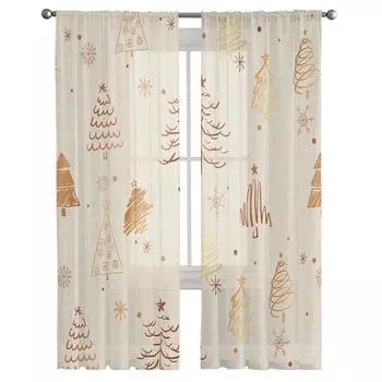 Рождественские минималистичные снежинки для спальни, прозрачные прозрачные шторы, праздничное украшение, оконная вуаль, тюлевая занавеска 135W x 114H(cm)