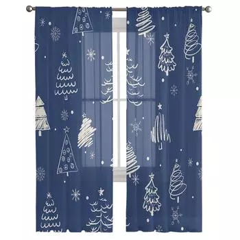 Рождественские минималистичные снежинки для спальни, прозрачные прозрачные шторы, праздничное украшение, оконная вуаль, тюлевая занавеска 135W x 114H(cm)