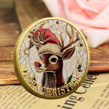 Рождественские монеты Санты, двухсторонние коллекционные монеты из сплава, красочный узор, праздничные сувенирные монеты для рождественских коробок, новогодний подарок J
