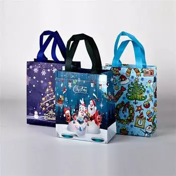 Рождественские мультяшные нетканые подарочные пакеты 2024 Рождественские подарочные пакеты для покупок Многоразовые рождественские сумки-тоут с ручками