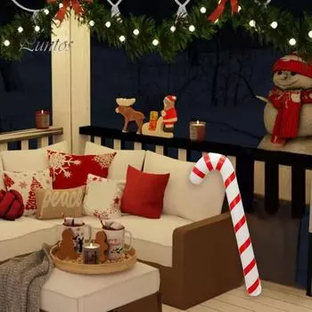 Рождественские надувные леденцы, праздничные воздушные шары в виде леденцов с насосом, многоразовые украшения в виде леденцов для использования в помещении и на открытом воздухе 12pcs