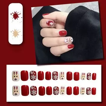 Рождественские накладные ногти короткие накладные ногти квадратные красные полностью покрывающие клеем ногти рождественские ногти с милым дизайном очень короткие с 2 мл клея