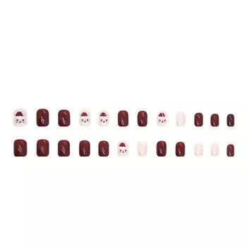 Рождественские накладные ногти короткие накладные ногти квадратные красные полностью покрывающие клеем ногти рождественские ногти с милым дизайном очень короткие с 2 мл клея One Size