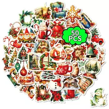 Рождественские наклейки, 50 шт. Рождественские наклейки, этикетки, снеговик, колокольчики, снег, рождественские детские наклейки, наклейки для поделок, украшений и принадлежностей для рождественской вечеринки One Size