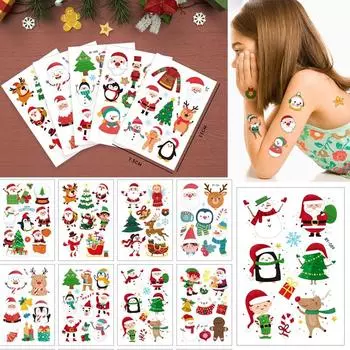 Рождественские наклейки Детские татуировки на лице Снежинка Снеговик Санта-Клаус Узор Подарки на рождественскую вечеринку Декоративные наклейки D
