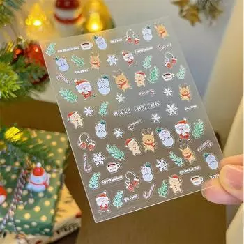 Рождественские наклейки для дизайна ногтей, рельефные наклейки в виде лося, печенья, снежинки, колокольчика, леденца, наклейки для дизайна ногтей, самодельный маникюрный салон 1PCS