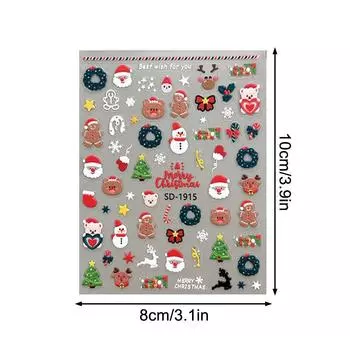 Рождественские наклейки для ногтей 3D Рельефные зимние наклейки для ногтей со снежинками и медведями для женщин и девочек Наклейки для ногтей с Санта-Клаусом Художественное оформление