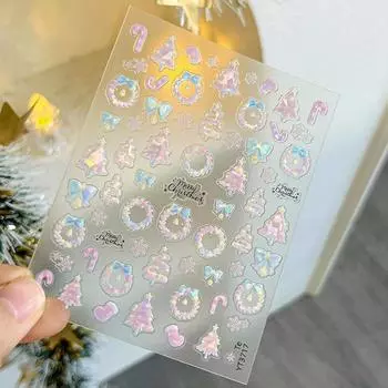 Рождественские наклейки для ногтей, блестящие ракушки, легкие наклейки для дизайна ногтей, милые снежинки, звездный венок, украшения для ногтей, наклейки для салона красоты своими руками розовый