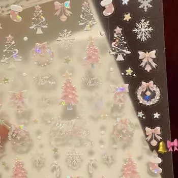Рождественские наклейки для ногтей, блестящие ракушки, легкие наклейки для дизайна ногтей, милые снежинки, звездные венки, украшения для ногтей, наклейки