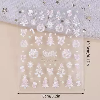 Рождественские наклейки для ногтей, блестящие ракушки, легкие наклейки для дизайна ногтей, милые снежинки, звездные венки, украшения для ногтей, наклейки