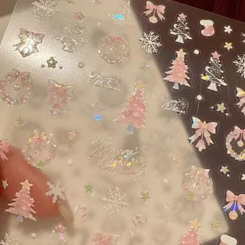 Рождественские наклейки для ногтей, блестящие ракушки, легкие наклейки для дизайна ногтей, милые снежинки, звездные венки, украшения для ногтей, наклейки one size