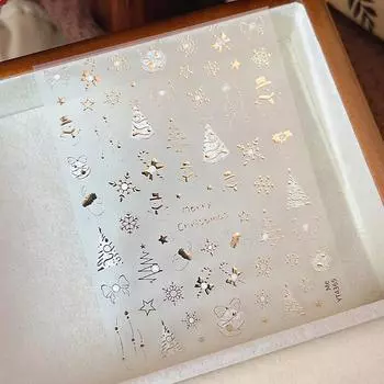 Рождественские наклейки для ногтей Изысканные самоклеящиеся наклейки для дизайна ногтей в виде снеговика, банта и снежинки Милые рождественские наклейки для маникюра as the picture