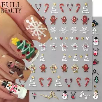Рождественские наклейки для ногтей, самоклеящиеся наклейки для дизайна ногтей, Рождество, Санта, лось, снежный колокольчик, крутой дизайн, Рождество
