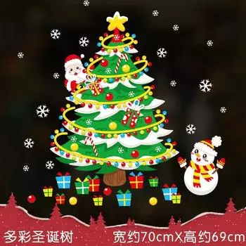 Рождественские наклейки для украшения, мультфильм Санта-Клаус, рождественская елка, снеговик, лось, оконное стекло, статические наклейки, с Новым годом 2025, декор