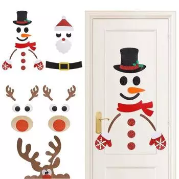 Рождественские наклейки на дверь из нетканого материала, наклейки на окна, снеговик, Санта-Клаус, лось, наклейка на стену, с Рождеством, украшение дома Snowman