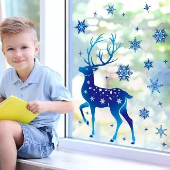 Рождественские наклейки на окна, 5 шт., для гладкой поверхности, рождественские наклейки с оленями